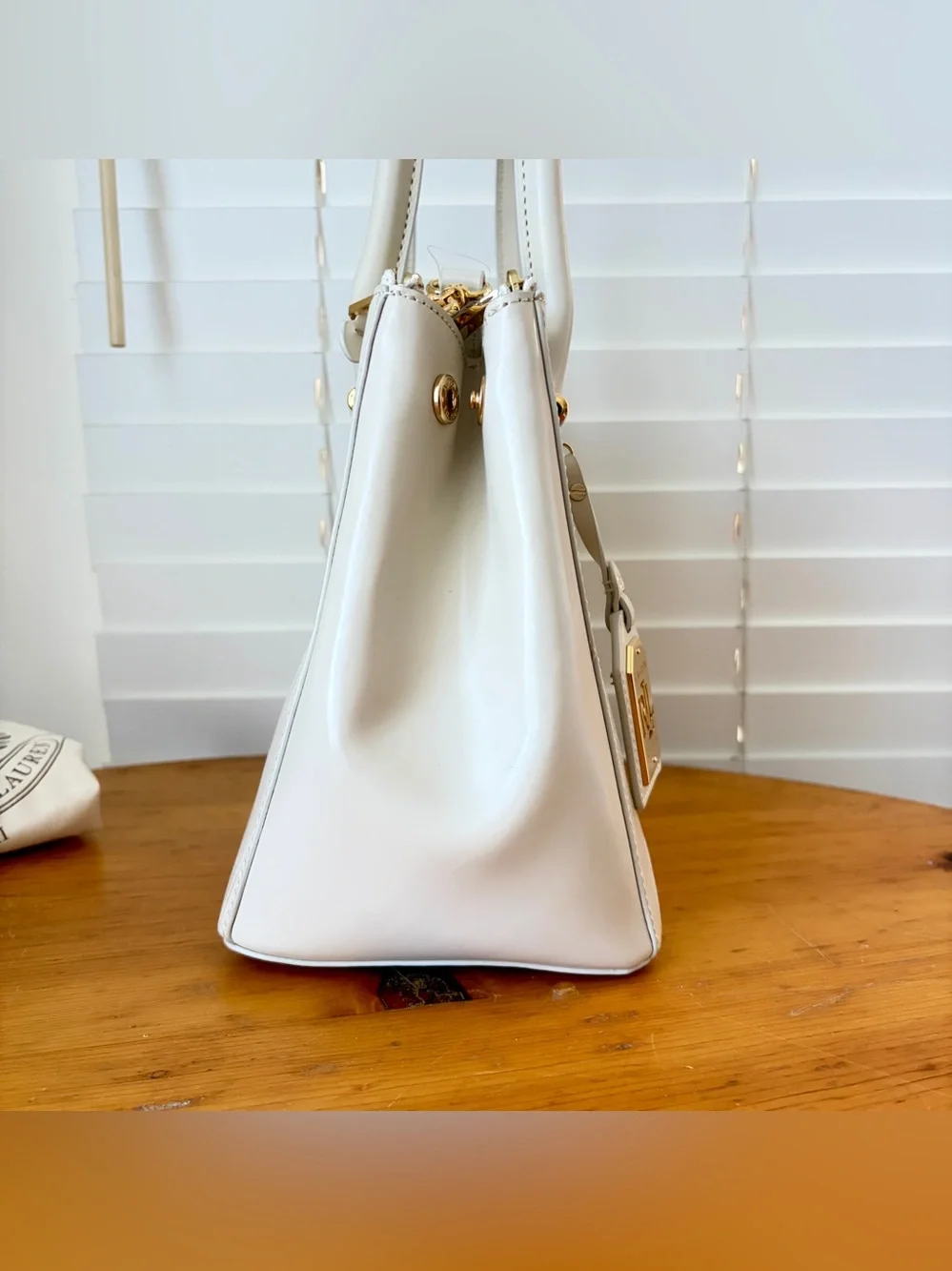 Lauren Ralph Lauren Taylor Belting Double Zip Ivory Embossed Leather Satchel NWT